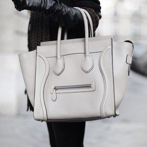 Authentic CELINE Luggage Leather Tote Bag off white